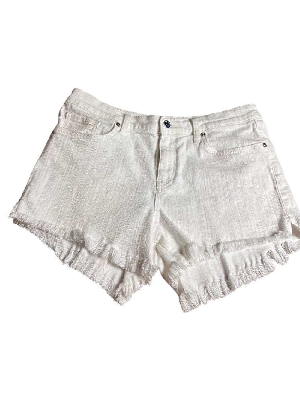Pistola Thea Mid-Rise White Denim Cutoff Shorts With Stretch & Raw Hem Size 29